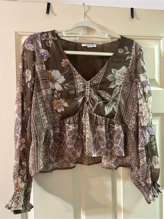 American Eagle Outfitters Tops - American Eagle Outfitters Brown Floral Tie-Front Boho Blouse